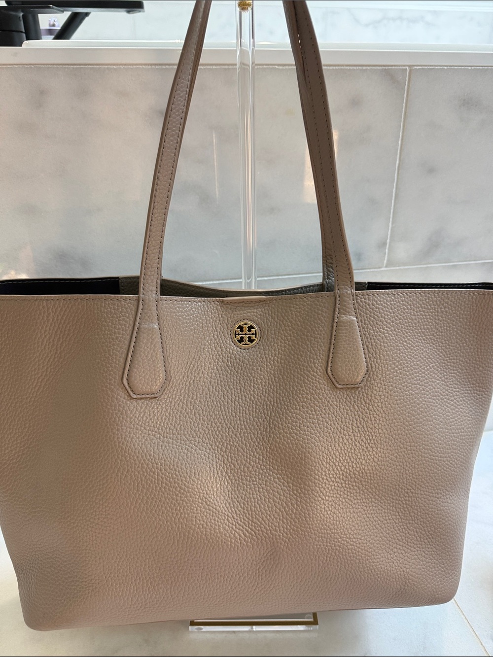 Tory Burch Pebbled Leather Tote in Taupe